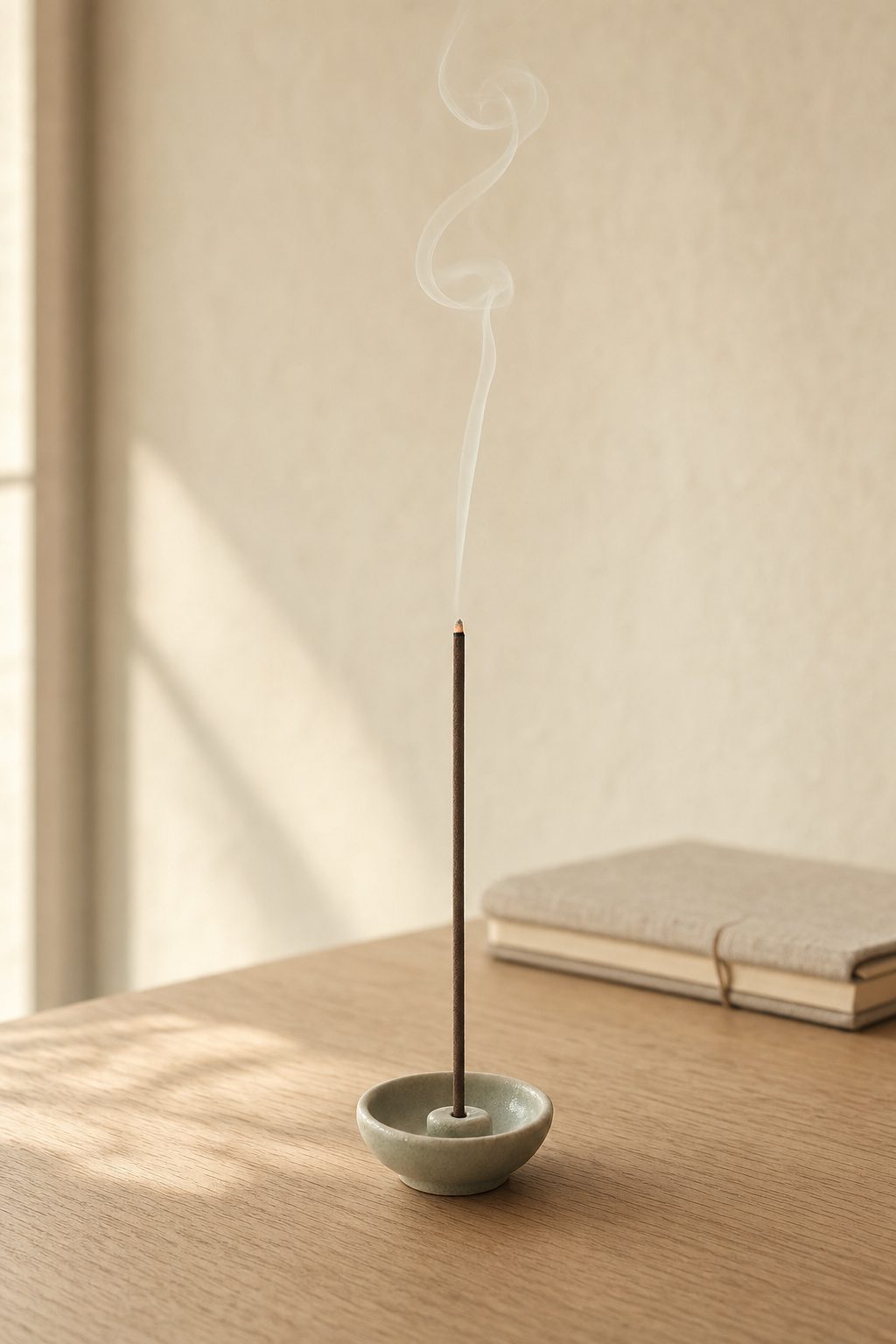 Hourstick hero — incense stick burning on stone holder