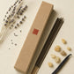 Last Light focus incense box with a single stick, ivory background