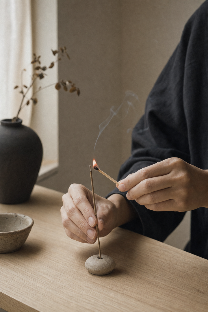 Lighting an Hourstick incense stick